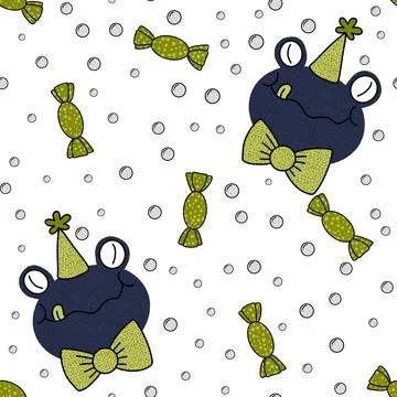 Cartoon animals seamless frogs pattern for wrapping paper and fabrics and kid Stock Illustration