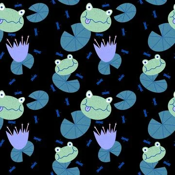 Cartoon animals seamless frogs pattern for wrapping paper and fabrics and kid Stock Illustration