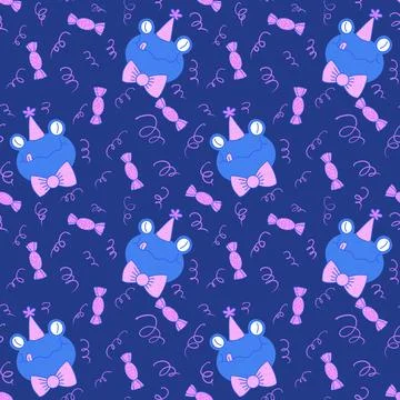Cartoon animals seamless frogs pattern for wrapping paper and fabrics and kid Stock Illustration