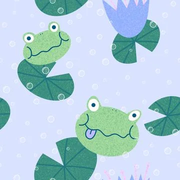 Cartoon animals seamless frogs pattern for wrapping paper and fabrics and kid Stock Illustration