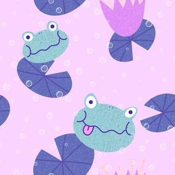 Cartoon animals seamless frogs pattern for wrapping paper and fabrics and kid Stock Illustration