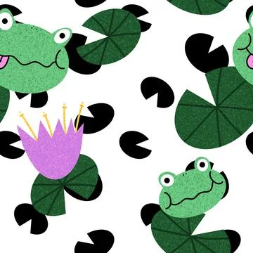 Cartoon animals seamless frogs pattern for wrapping paper and fabrics and kid Stock Illustration