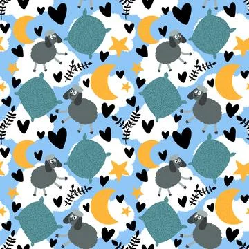 Cartoon animals seamless sheep pattern for wrapping paper and fabrics Illustrazione stock
