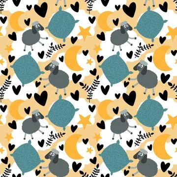 Cartoon animals seamless sheep pattern for wrapping paper and fabrics Stock Illustration