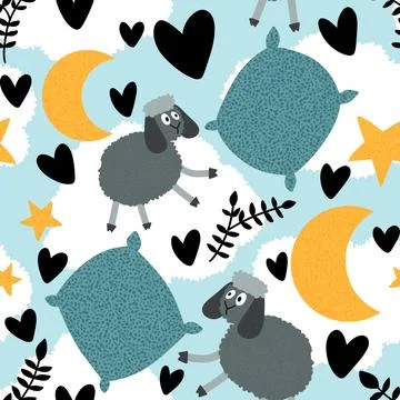 Cartoon animals seamless sheep pattern for wrapping paper and fabrics Illustrazione stock