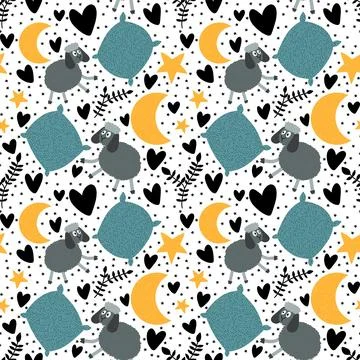 Cartoon animals seamless sheep pattern for wrapping paper and fabrics Stock Illustration