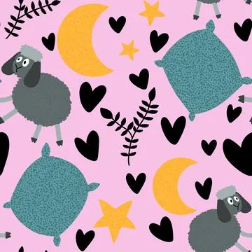 Cartoon animals seamless sheep pattern for wrapping paper and fabrics Illustrazione stock