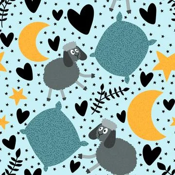 Cartoon animals seamless sheep pattern for wrapping paper and fabrics Stock Illustration