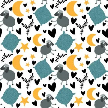 Cartoon animals seamless sheep pattern for wrapping paper and fabrics Stock Illustration