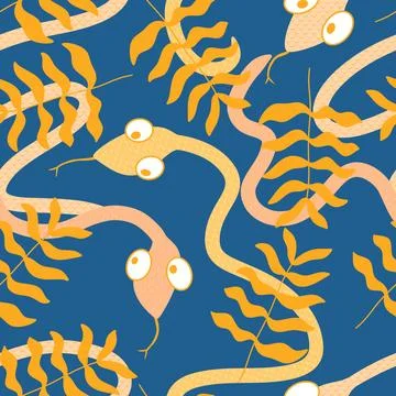Cartoon animals seamless snake pattern for wrapping and kids new 2025 year Stock Illustration
