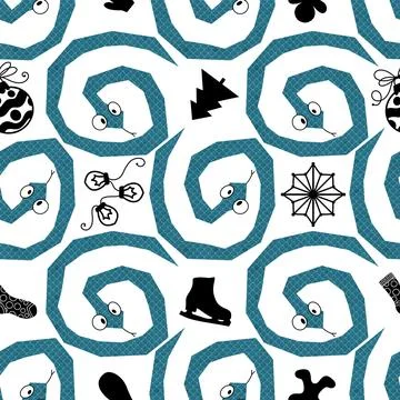 Cartoon animals seamless snake pattern for wrapping and kids new 2025 year Stockillustratie