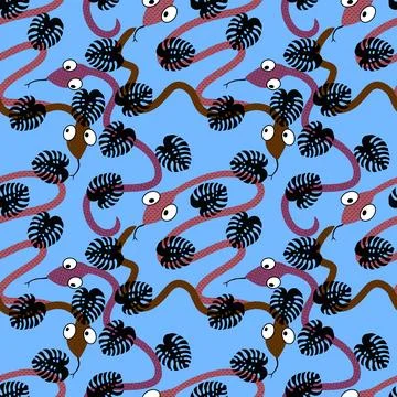 Cartoon animals seamless snake pattern for wrapping and kids new 2025 year Stock Illustration