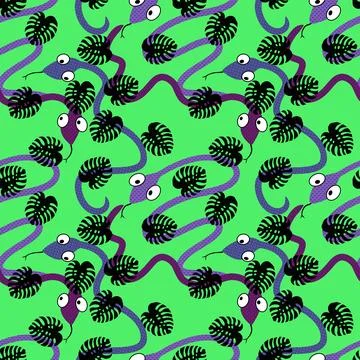 Cartoon animals seamless snake pattern for wrapping and kids new 2025 year 스톡 일러스트