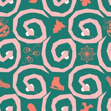 Cartoon animals seamless snake pattern for wrapping and kids new 2025 year Stockillustratie