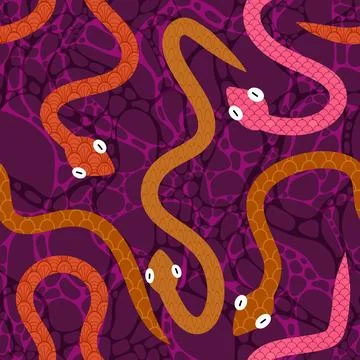 Cartoon animals seamless snake pattern for wrapping and kids new 2025 year Stockillustratie