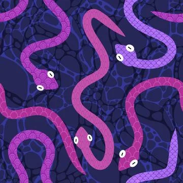 Cartoon animals seamless snake pattern for wrapping and kids new 2025 year Stock Illustration