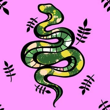 Cartoon animals seamless snake pattern for wrapping and kids new 2025 year Stockillustratie