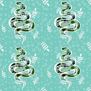 Cartoon animals seamless snake pattern for wrapping and kids new 2025 year Stock Illustration