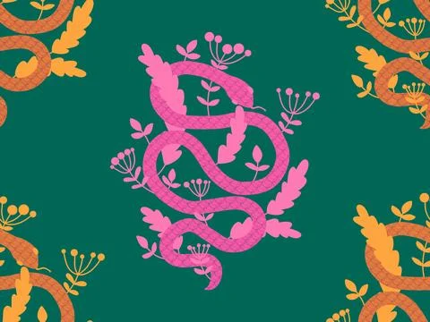 Cartoon animals seamless snake pattern for wrapping and kids new 2025 year Stockillustratie