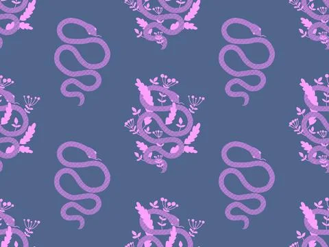 Cartoon animals seamless snake pattern for wrapping and kids new 2025 year Stock Illustration
