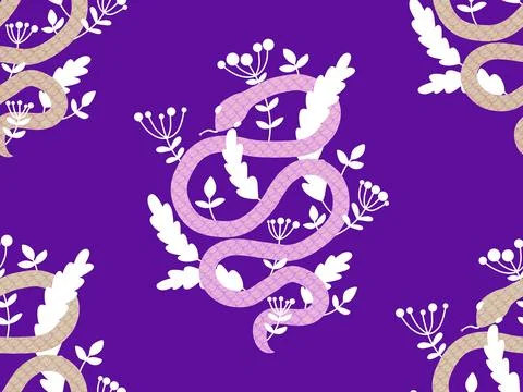 Cartoon animals seamless snake pattern for wrapping and kids new 2025 year Stock Illustration