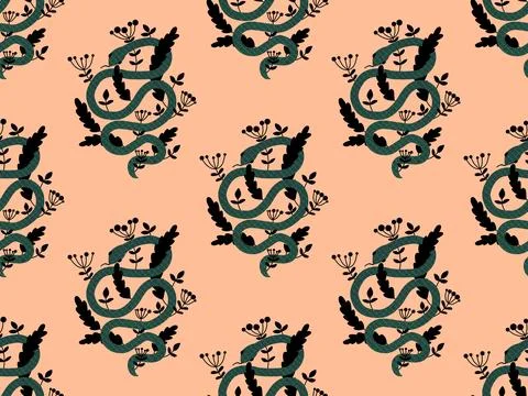 Cartoon animals seamless snake pattern for wrapping and kids new 2025 year Stock Illustration