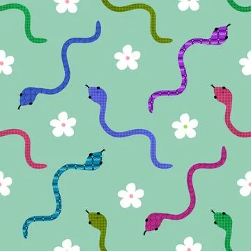 Cartoon animals seamless snake pattern for wrapping and kids new 2025 year Stock Illustration