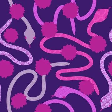 Cartoon animals seamless snake pattern for wrapping and kids new 2025 year Illustrazione stock