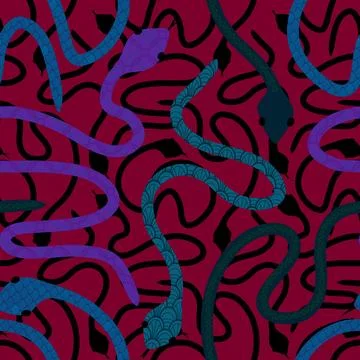 Cartoon animals seamless snake pattern for wrapping and kids new 2025 year 库存插图