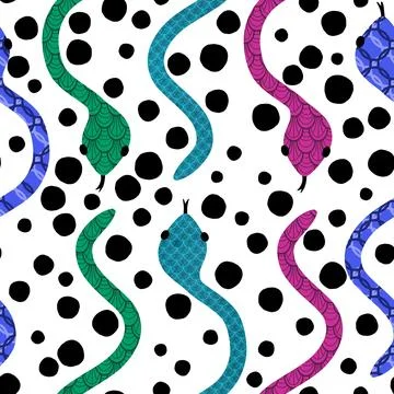Cartoon animals seamless snake pattern for wrapping and kids new 2025 year 库存插图