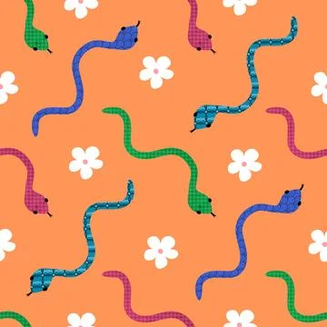 Cartoon animals seamless snake pattern for wrapping and kids new 2025 year Stock Illustration