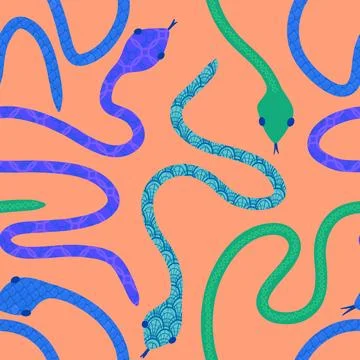 Cartoon animals seamless snake pattern for wrapping and kids new 2025 year Illustrazione stock