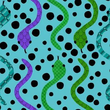 Cartoon animals seamless snake pattern for wrapping and kids new 2025 year Stock Illustration