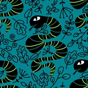 Cartoon animals seamless snake pattern for wrapping and kids new 2025 year Stockillustratie