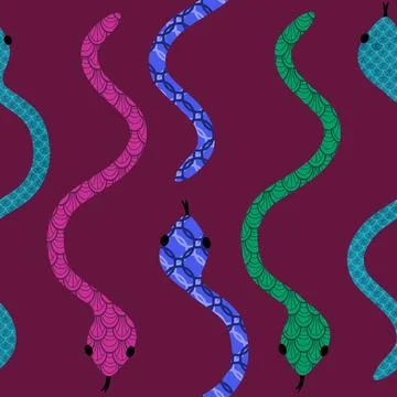 Cartoon animals seamless snake pattern for wrapping and kids new 2025 year Stock Illustration