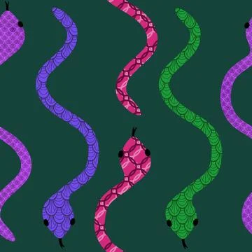 Cartoon animals seamless snake pattern for wrapping and kids new 2025 year Stock Illustration