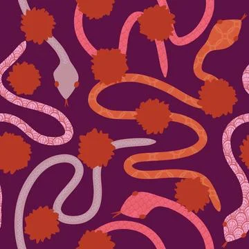 Cartoon animals seamless snake pattern for wrapping and kids new 2025 year 库存插图