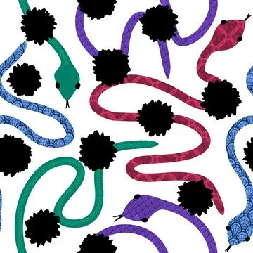 Cartoon animals seamless snake pattern for wrapping and kids new 2025 year イラスト素材