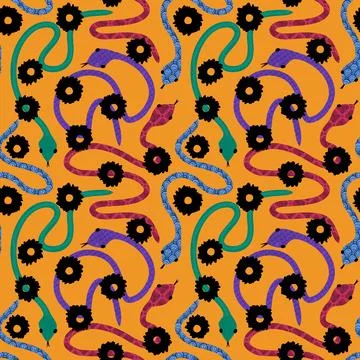 Cartoon animals seamless snake pattern for wrapping and kids new 2025 year 库存插图