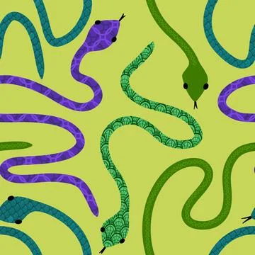 Cartoon animals seamless snake pattern for wrapping and kids new 2025 year Stock Illustration