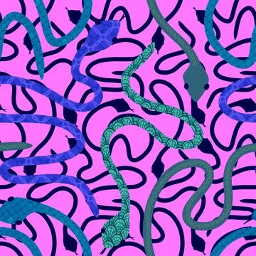 Cartoon animals seamless snake pattern for wrapping and kids new 2025 year 스톡 일러스트