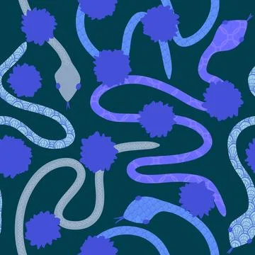 Cartoon animals seamless snake pattern for wrapping and kids new 2025 year Stock Illustration