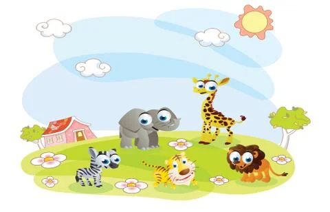 Cartoon animals in the summer Illustrazione stock