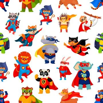 Cartoon animals superheros characters pattern Stockillustratie