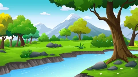 Cartoon Animated River Landscape Vidéo 304670922