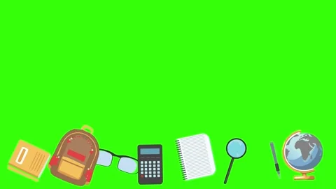 Cartoon animation of back to school object elements on green screen Stock Footage 314280185