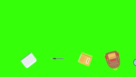 Cartoon animation of back to school object elements on green screen Stock Footage 314280186