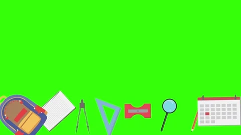 Cartoon animation of back to school object elements on green screen Stock Footage 314280188