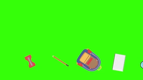 Cartoon animation of back to school object elements on green screen Stock Footage 314280189