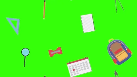 Cartoon animation of back to school object elements on green screen Stock Footage 314280190